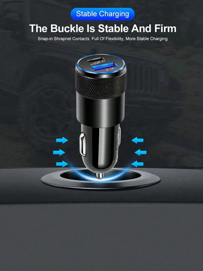 1 Piece Of 3.1a Usb+Pd Interface Metal Fast Charging Car Charger, Suitable For 12v 24v Cars, Buses And Trucks.