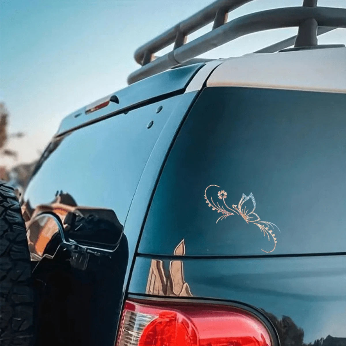 1 Piece Of Butterfly Flower Car Sticker- Shiny Rhinestone Sticker, Self-Adhesive Glossy Vinyl, Cartoon Design, Suitable For Car