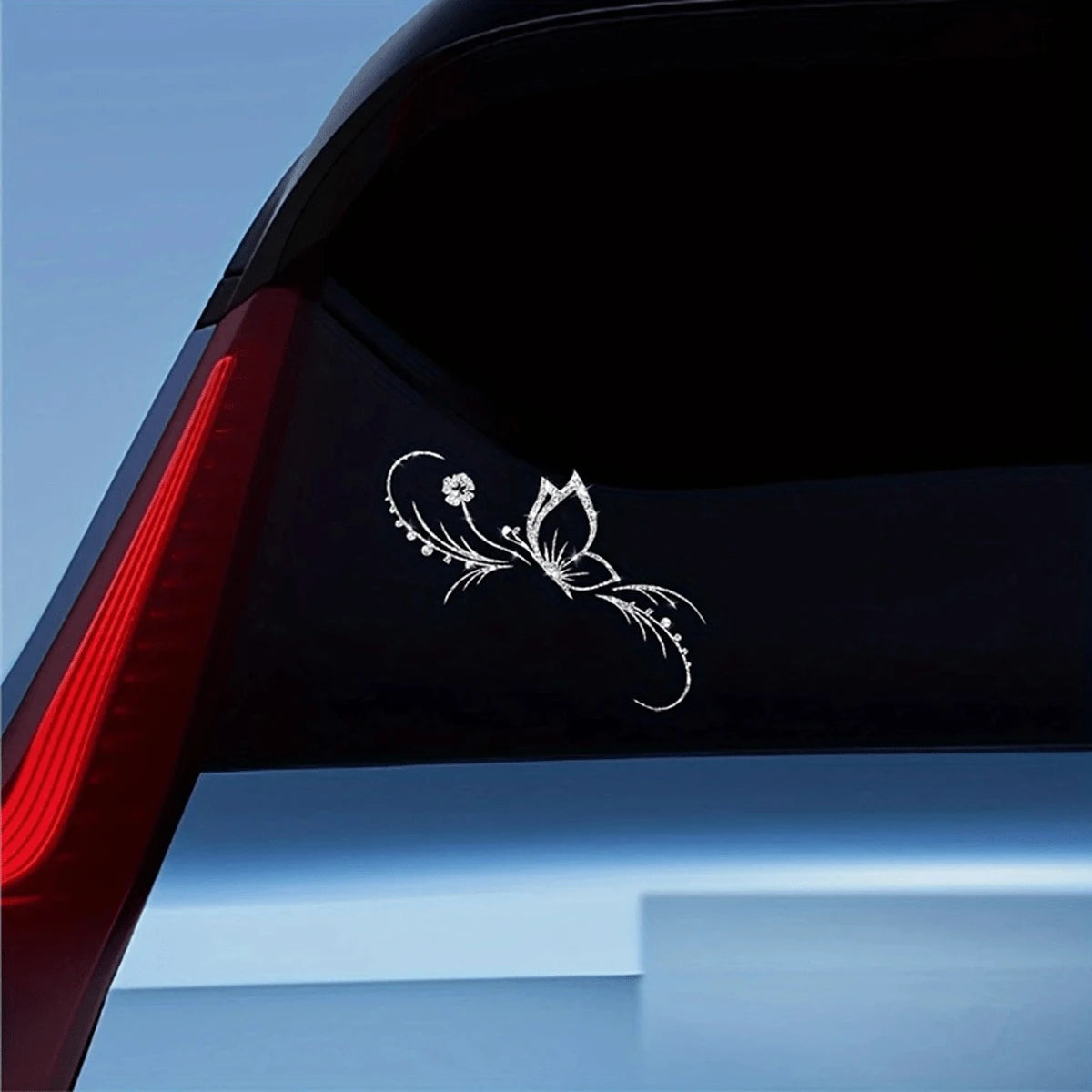 1 Piece Of Butterfly Flower Car Sticker- Shiny Rhinestone Sticker, Self-Adhesive Glossy Vinyl, Cartoon Design, Suitable For Car