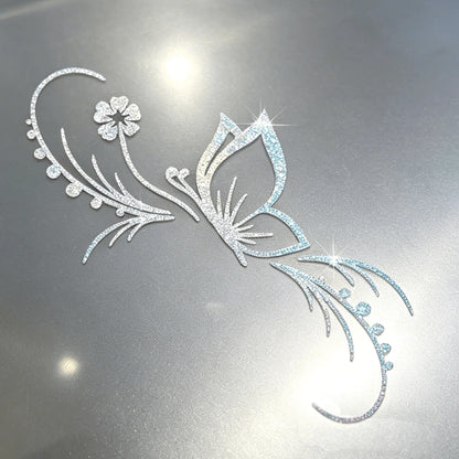 1 Piece Of Butterfly Flower Car Sticker- Shiny Rhinestone Sticker, Self-Adhesive Glossy Vinyl, Cartoon Design, Suitable For Car