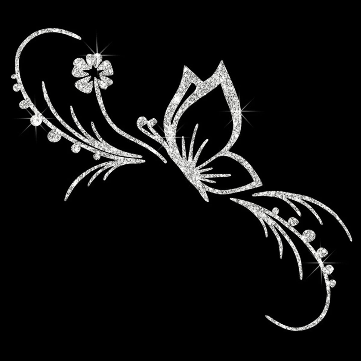 1 Piece Of Butterfly Flower Car Sticker- Shiny Rhinestone Sticker, Self-Adhesive Glossy Vinyl, Cartoon Design, Suitable For Car