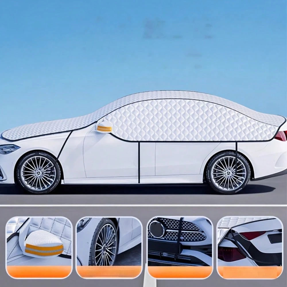 1-Piece Thickened Aluminum All-Weather Car Cover, Universal Fit For SUVs, Sedans & Vehicles, Snow Rain Dust Protection, Outdoor Storage Shelter, Windproof Anti-UV, Waterproof Durable Fabric, Practical
