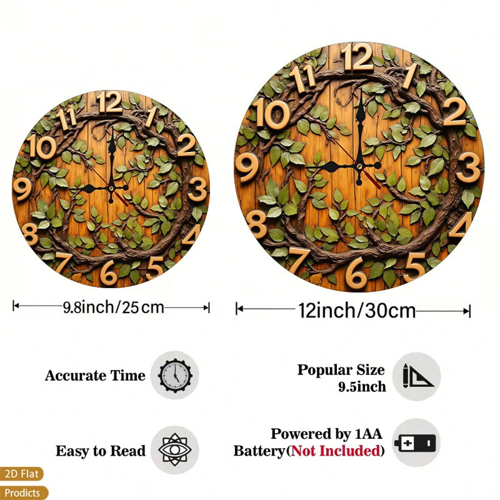 1 Piece Vintage Brown Rustic Farmhouse Wall Clock- Silent, Non-Ticking, Large Easy-To-Read Dial With Wooden Frame Design, Requires AA Batteries