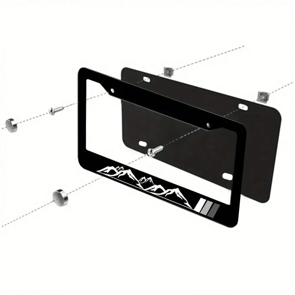 1 Piece, Peak License Plate Frame- Black High-End 4-Hole Universal Car Decoration, Front And Rear Cover, Standard Size 12x6, Vehicle, Car Modification, Fashion Design, Modern Car Accessories
