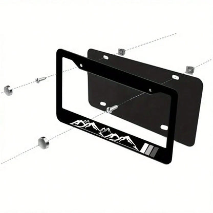 1 Piece, Peak License Plate Frame- Black High-End 4-Hole Universal Car Decoration, Front And Rear Cover, Standard Size 12x6, Vehicle, Car Modification, Fashion Design, Modern Car Accessories