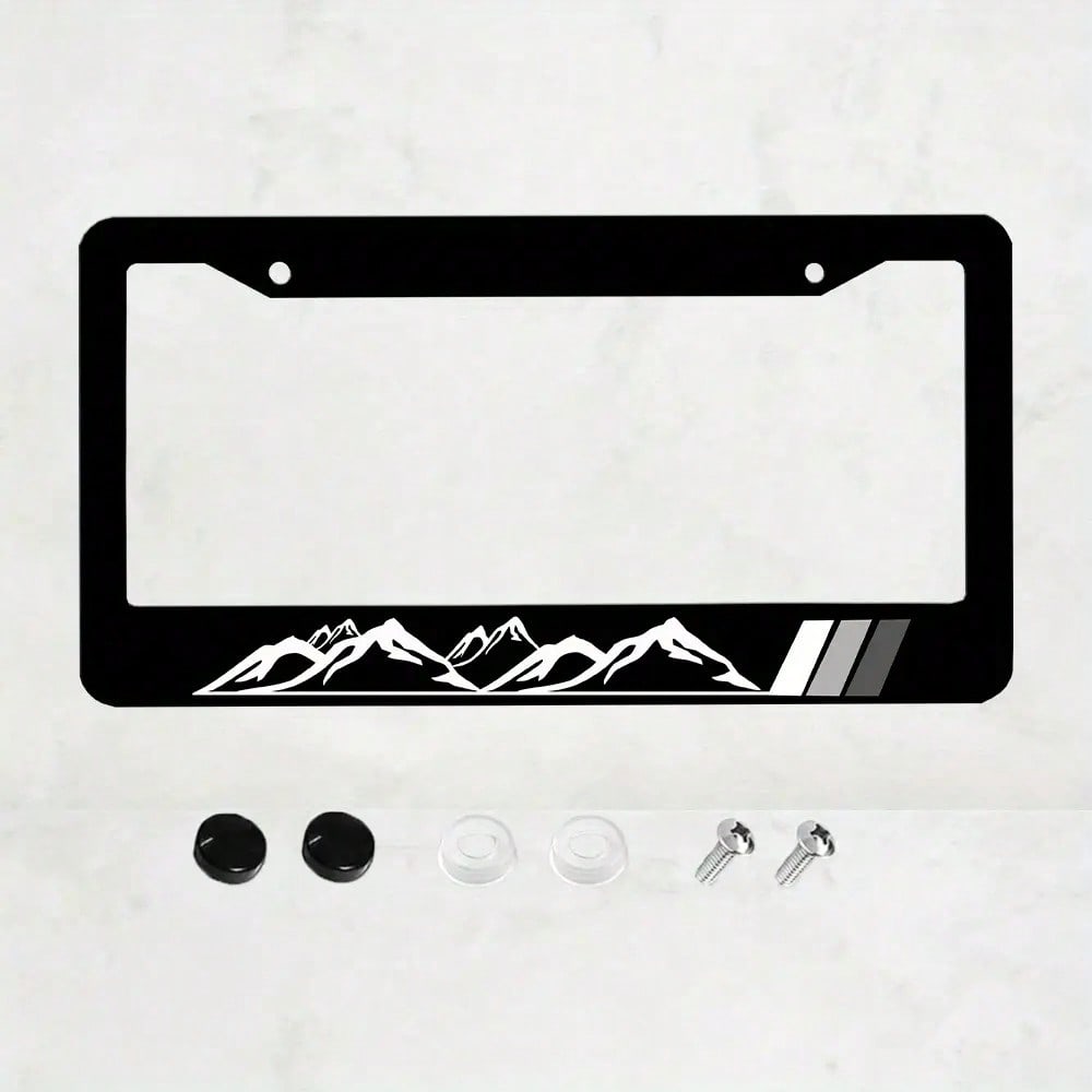 1 Piece, Peak License Plate Frame- Black High-End 4-Hole Universal Car Decoration, Front And Rear Cover, Standard Size 12x6, Vehicle, Car Modification, Fashion Design, Modern Car Accessories
