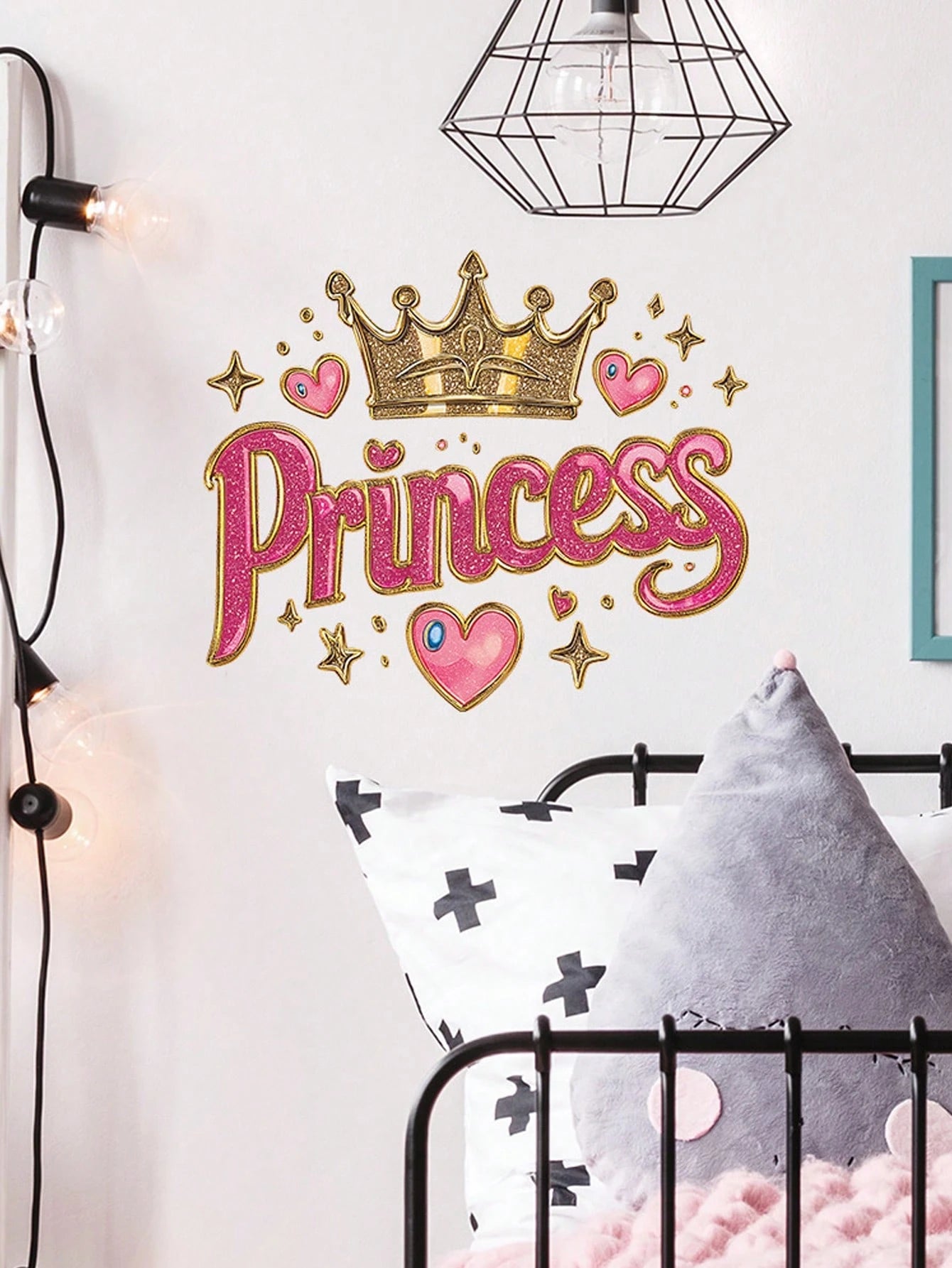 1 Princess-Themed Vinyl Wall Sticker, In Art Deco Style With A Shiny Pink Crown, Suitable For A Girl's Bedroom