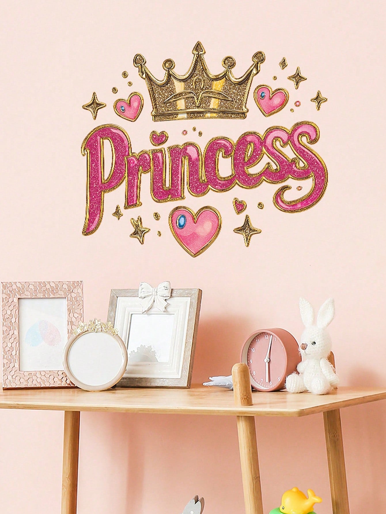 1 Princess-Themed Vinyl Wall Sticker, In Art Deco Style With A Shiny Pink Crown, Suitable For A Girl's Bedroom