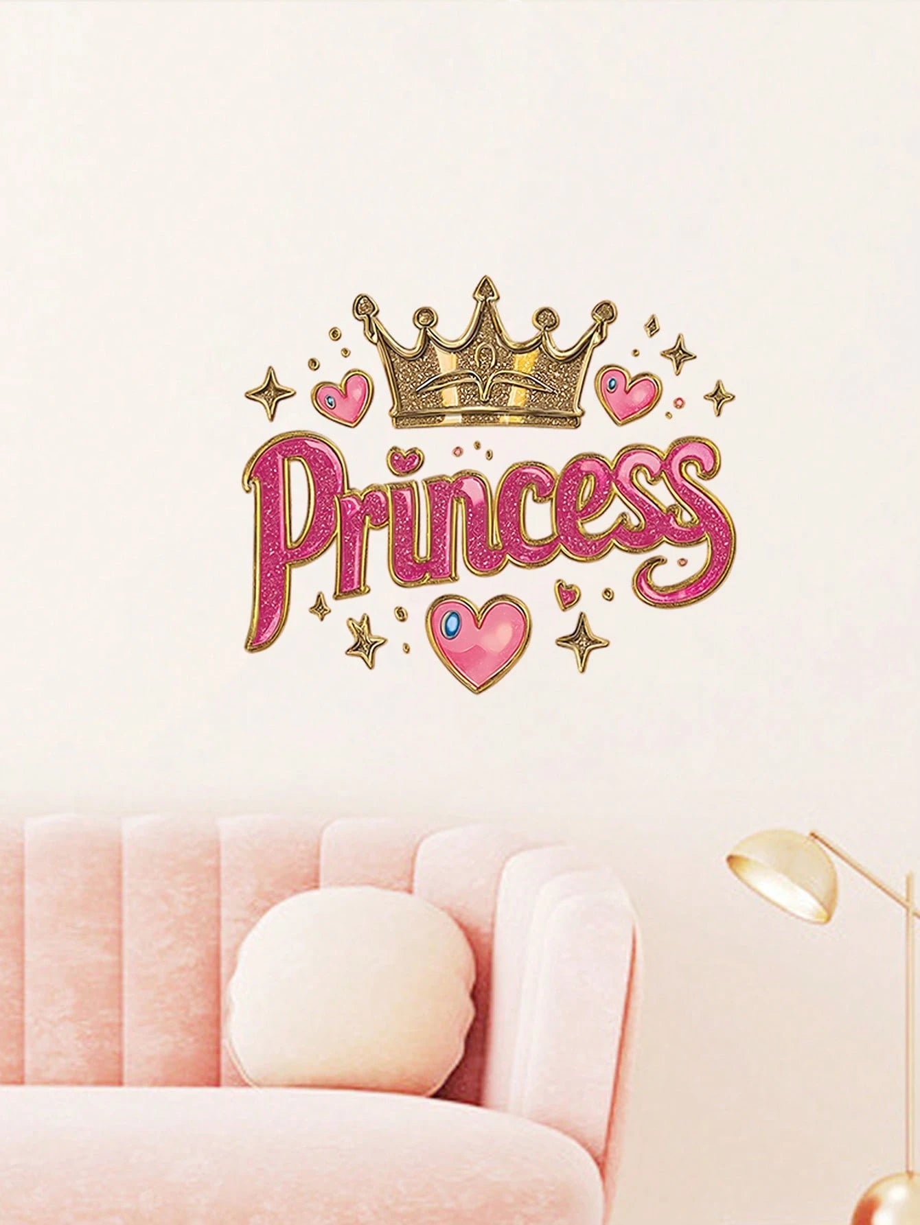 1 Princess-Themed Vinyl Wall Sticker, In Art Deco Style With A Shiny Pink Crown, Suitable For A Girl's Bedroom