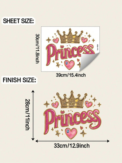 1 Princess-Themed Vinyl Wall Sticker, In Art Deco Style With A Shiny Pink Crown, Suitable For A Girl's Bedroom