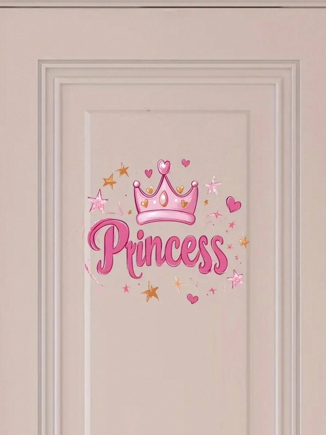 1 Princess-Themed Vinyl Wall Sticker, In Art Deco Style With A Shiny Pink Crown, Suitable For A Girl's Bedroom