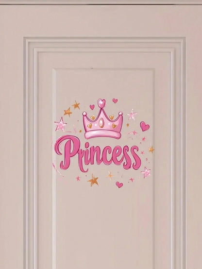 1 Princess-Themed Vinyl Wall Sticker, In Art Deco Style With A Shiny Pink Crown, Suitable For A Girl's Bedroom