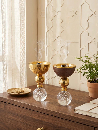1 Set/1 Pc Metal Crystal Incense Burner, Islamic Ins Light Luxury Style Vertical Incense Burner, Home/Living Room/Bedroom/Tea Room Decor, Home Decoration, Heat-Resistant Easy-To-Clean Middle Eastern F