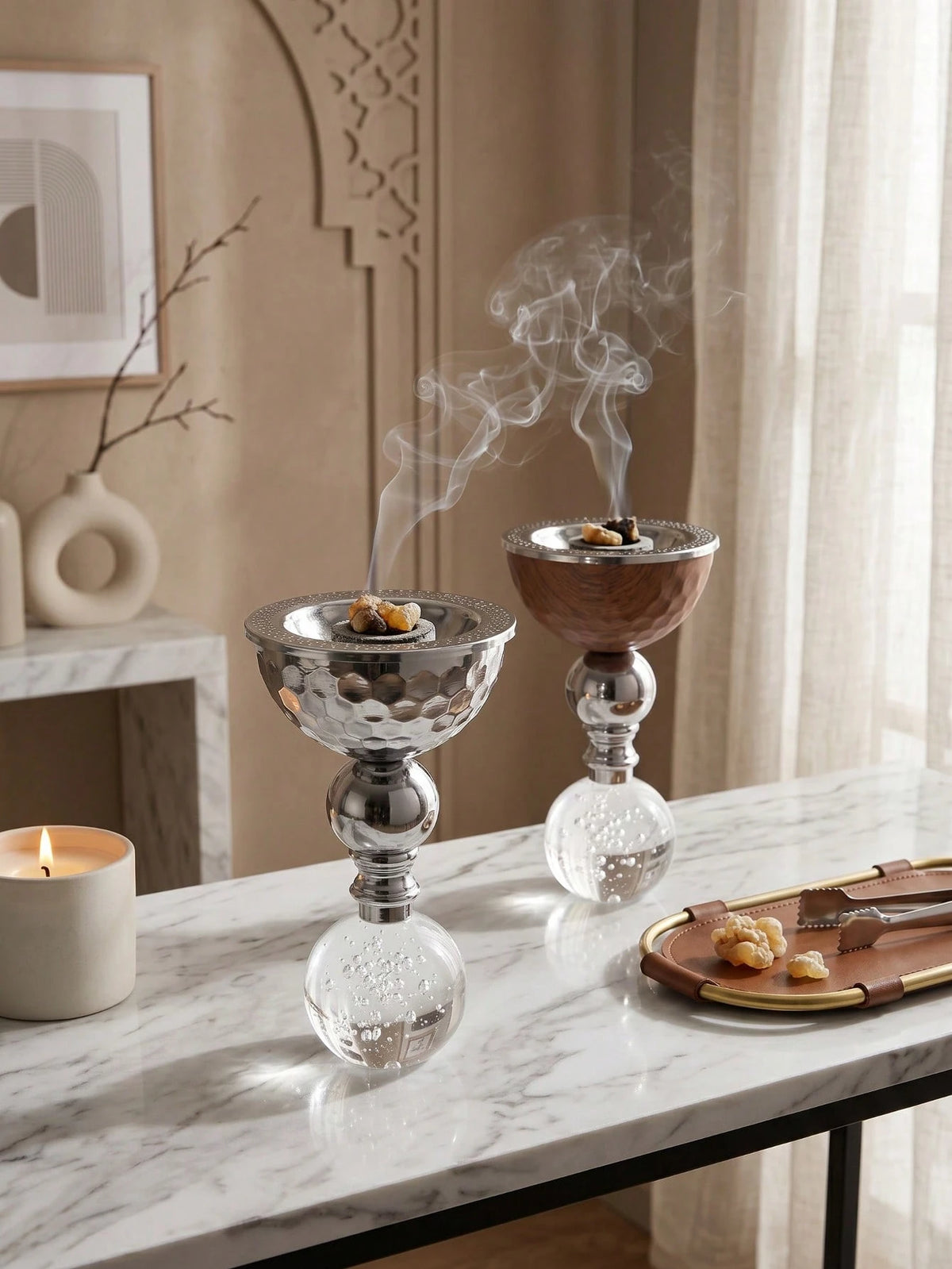 1 Set/1 Pc Metal Crystal Incense Burner, Islamic Ins Light Luxury Style Vertical Incense Burner, Home/Living Room/Bedroom/Tea Room Decor, Home Decoration, Heat-Resistant Easy-To-Clean Middle Eastern F