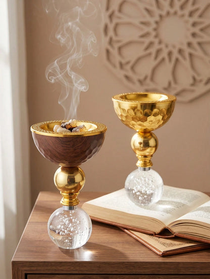 1 Set/1 Pc Metal Crystal Incense Burner, Islamic Ins Light Luxury Style Vertical Incense Burner, Home/Living Room/Bedroom/Tea Room Decor, Home Decoration, Heat-Resistant Easy-To-Clean Middle Eastern F