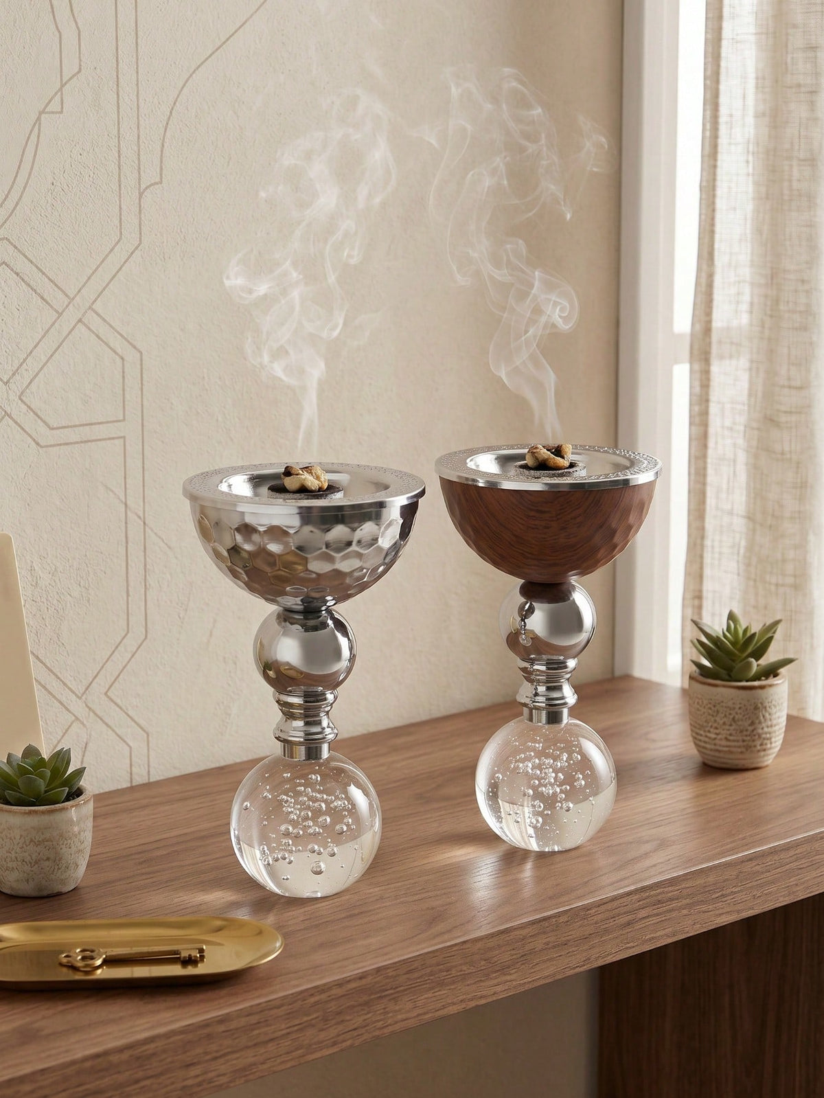 1 Set/1 Pc Metal Crystal Incense Burner, Islamic Ins Light Luxury Style Vertical Incense Burner, Home/Living Room/Bedroom/Tea Room Decor, Home Decoration, Heat-Resistant Easy-To-Clean Middle Eastern F
