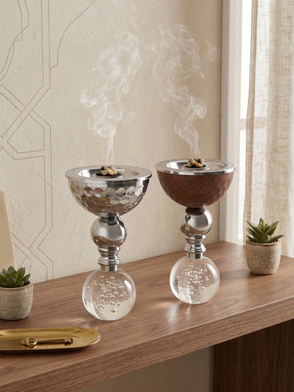 1 Set/1 Pc Metal Crystal Incense Burner, Islamic Ins Light Luxury Style Vertical Incense Burner, Home/Living Room/Bedroom/Tea Room Decor, Home Decoration, Heat-Resistant Easy-To-Clean Middle Eastern F