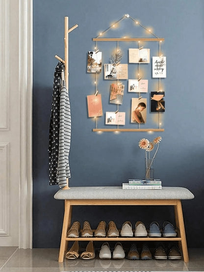 1 Set 15.8*27.6 Inch Photo Wall Frame Collage- 30/15 Clips And Adjustable Ropes Photo Board For Multiple Photos Display- Nordic Style Photo Frame Wall System- Christmas Memory Board, Holiday Home D