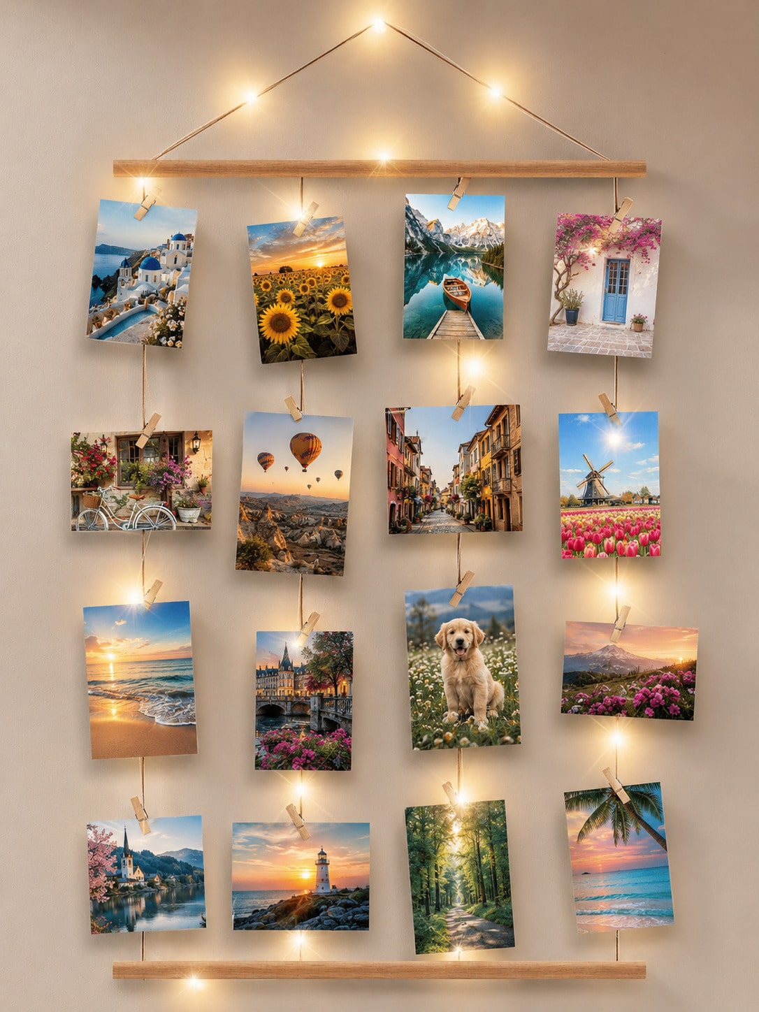 1 Set 15.8*27.6 Inch Photo Wall Frame Collage- 30/15 Clips And Adjustable Ropes Photo Board For Multiple Photos Display- Nordic Style Photo Frame Wall System- Christmas Memory Board, Holiday Home D