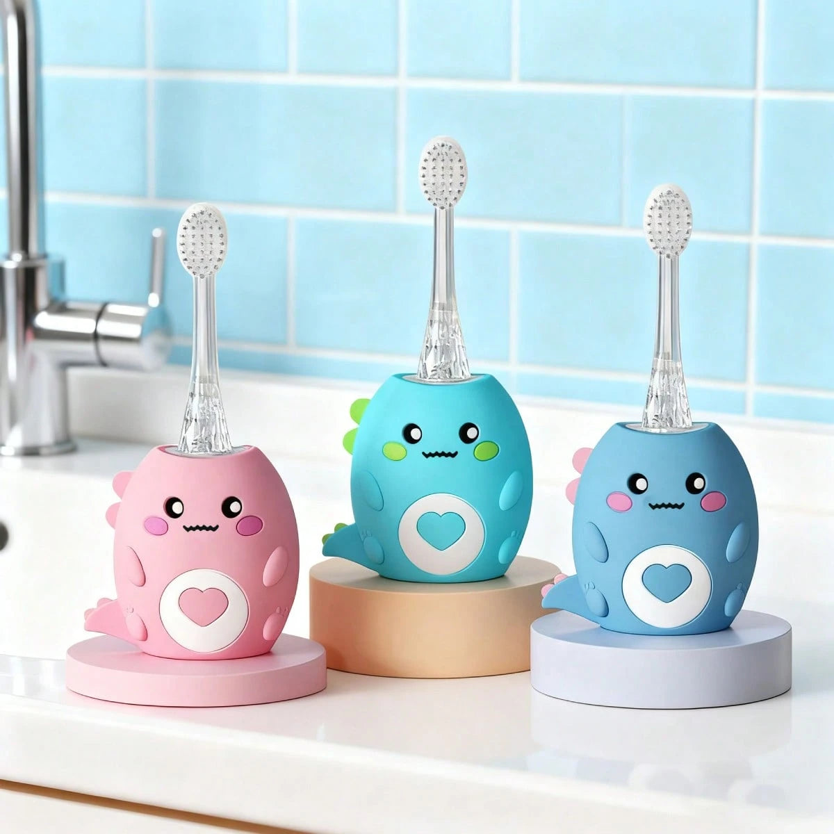 1 Set Kids U-Shaped Electric Toothbrush With 2 Brush Heads + 1 Manual Toothbrush, Children's U-Shaped Electric Toothbrush, Children's Wave Toothbrush, Cartoon Dinosaur 360° Cleaning, IPX7 Waterproof D