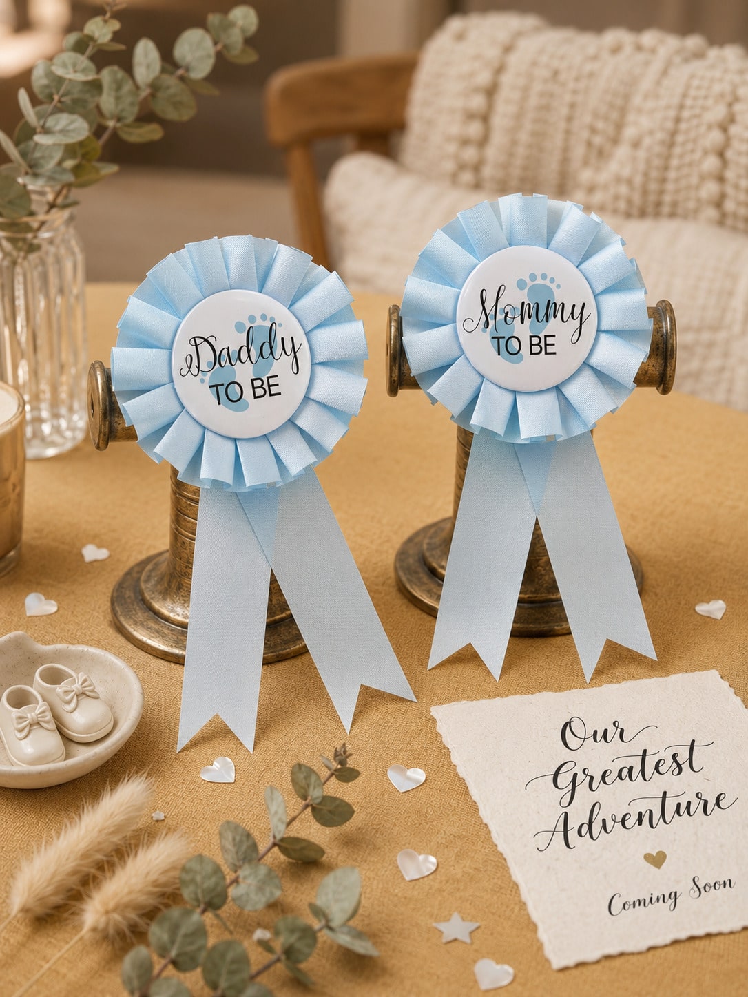 1 Set Of 2pcs Baby Shower Pins 'Mommy To Be/Daddy To Be' Medal, Commemorative Gift For Expectant Parentsbaby Shower Family Decorations Gifts
