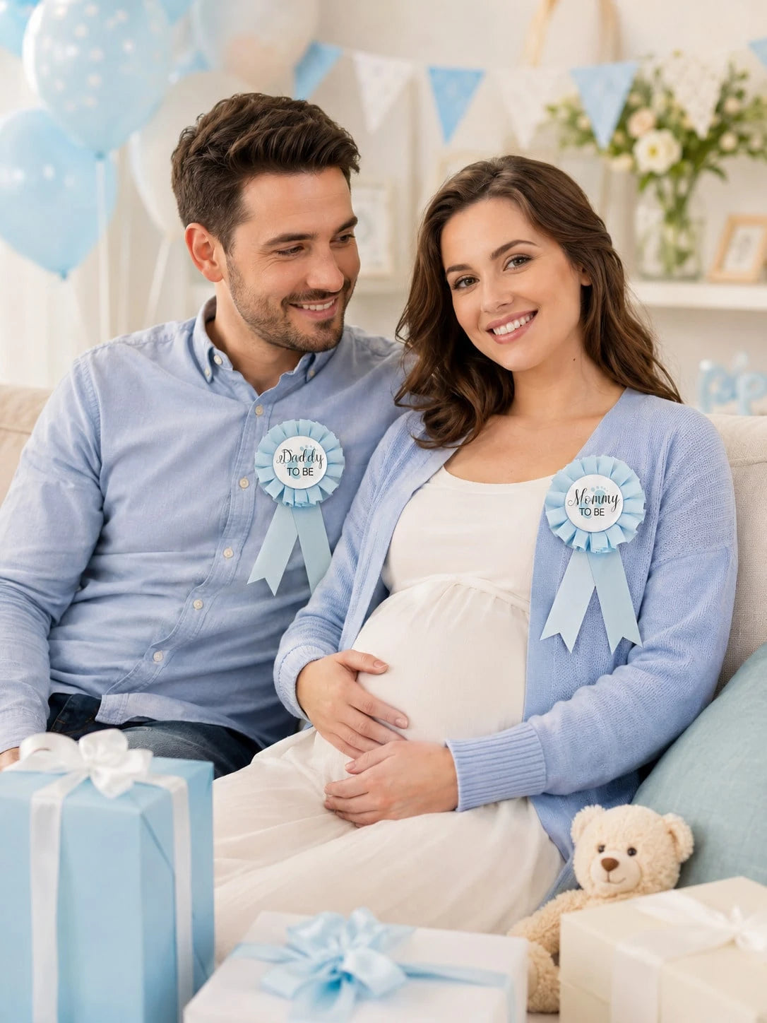 1 Set Of 2pcs Baby Shower Pins 'Mommy To Be/Daddy To Be' Medal, Commemorative Gift For Expectant Parentsbaby Shower Family Decorations Gifts