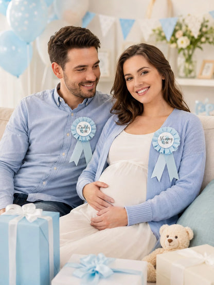 1 Set Of 2pcs Baby Shower Pins 'Mommy To Be/Daddy To Be' Medal, Commemorative Gift For Expectant Parentsbaby Shower Family Decorations Gifts