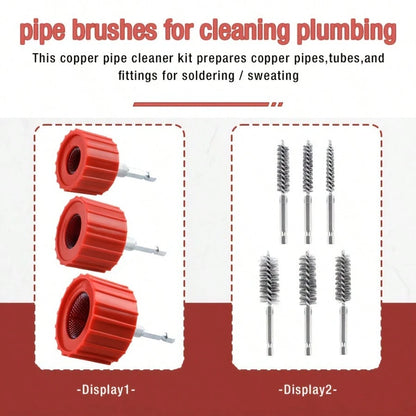 1 Set Of Copper Pipe Cleaner Kit And Drilling (9-Piece Set), Pipe Cleaning Brush Kit, 1/4 Inch Hex Leg For Electric Drill Bit Impact Driver, For Copper, Brass, Plastic Pipes, Rusted