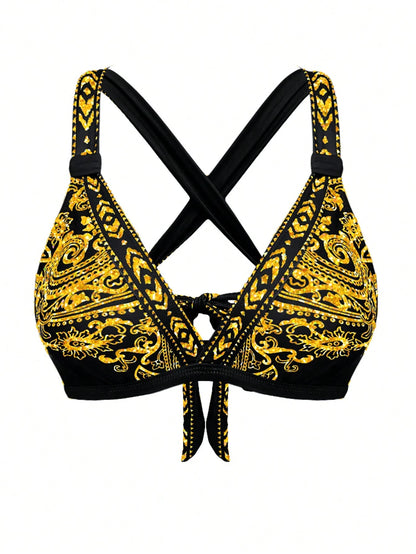 1 Set Women's 3-Piece Bikini Swimwear With Sarong Skirt, Tie-Front, Slimming & Fashionable For Casual Swimming Vacation Beach Summer Yellow