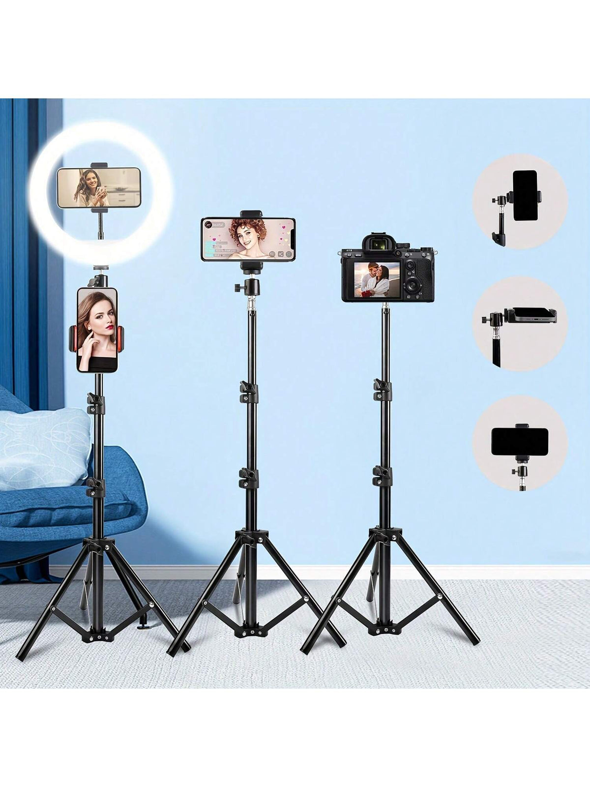 10" LED Selfie Ring Light With 43'' Tripod & 2 Phone Holders, Dimmable Knob Control, USB Powered| Perfect For Makeup, Vlogging, For Live Streaming & Video Recording Strong Load-Bearing
