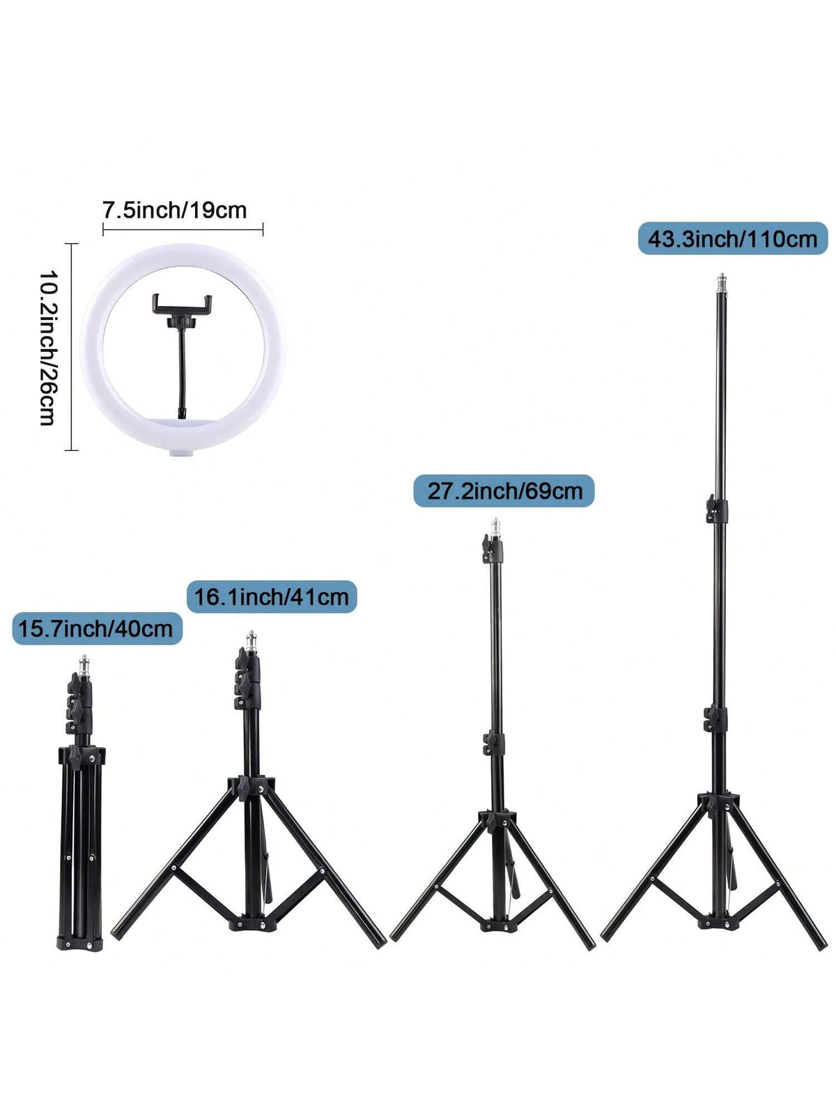 10" LED Selfie Ring Light With 43'' Tripod & 2 Phone Holders, Dimmable Knob Control, USB Powered| Perfect For Makeup, Vlogging, For Live Streaming & Video Recording Strong Load-Bearing