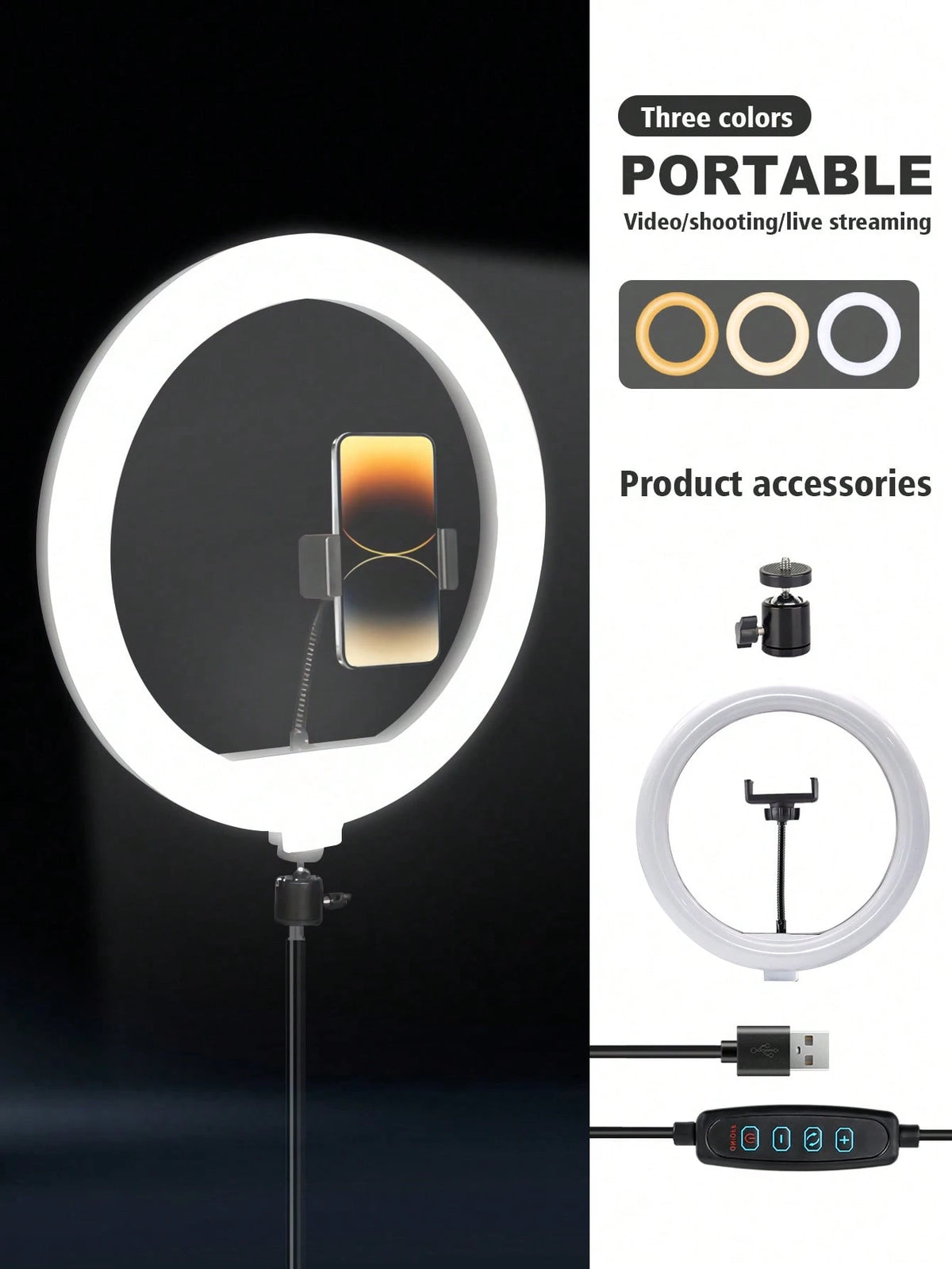 10" LED Selfie Ring Light With 43'' Tripod & 2 Phone Holders, Dimmable Knob Control, USB Powered| Perfect For Makeup, Vlogging, For Live Streaming & Video Recording Strong Load-Bearing