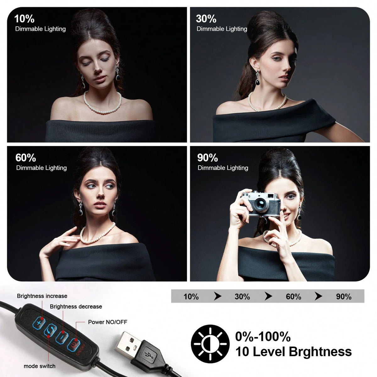 10" LED Selfie Ring Light With 43'' Tripod & 2 Phone Holders, Dimmable Knob Control, USB Powered| Perfect For Makeup, Vlogging, For Live Streaming & Video Recording Strong Load-Bearing