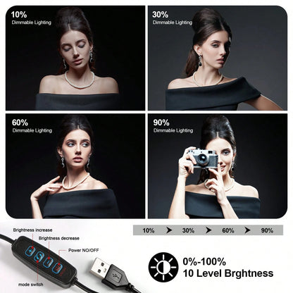 10" LED Selfie Ring Light With 43'' Tripod & 2 Phone Holders, Dimmable Knob Control, USB Powered| Perfect For Makeup, Vlogging, For Live Streaming & Video Recording Strong Load-Bearing