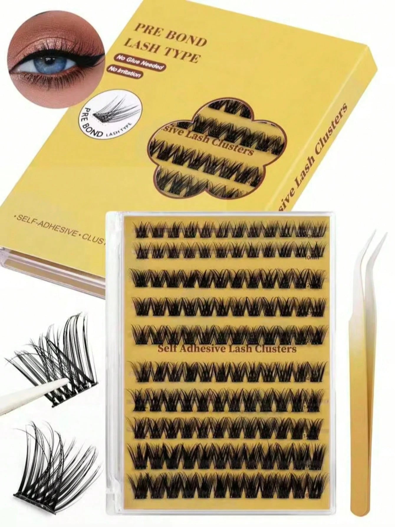 10 Pairs DIY Self-Adhesive Eyelash Extension Kit, Includes Eyelash Tweezers, D-Curl Single Eyelashes, Suitable For Beginners, Reusable, Suitable For Daily Wear, Party, Travel And Gifting