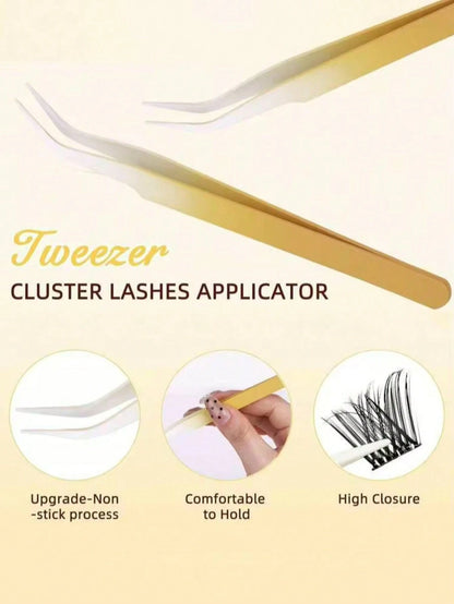 10 Pairs DIY Self-Adhesive Eyelash Extension Kit, Includes Eyelash Tweezers, D-Curl Single Eyelashes, Suitable For Beginners, Reusable, Suitable For Daily Wear, Party, Travel And Gifting