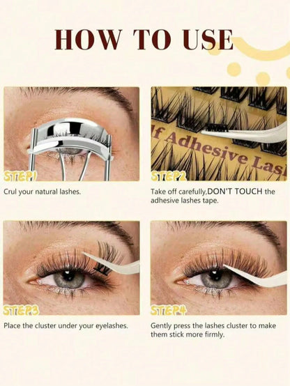 10 Pairs DIY Self-Adhesive Eyelash Extension Kit, Includes Eyelash Tweezers, D-Curl Single Eyelashes, Suitable For Beginners, Reusable, Suitable For Daily Wear, Party, Travel And Gifting