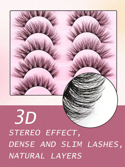 10 Pairs Full Strip False Eyelashes, Voluminous Ultra-Dense Fluffy, Natural Bionic Furry 3D Effect, Ultra-Fine Black Stem, Reusable For Daily Commute Makeup, Essential Portable Wear