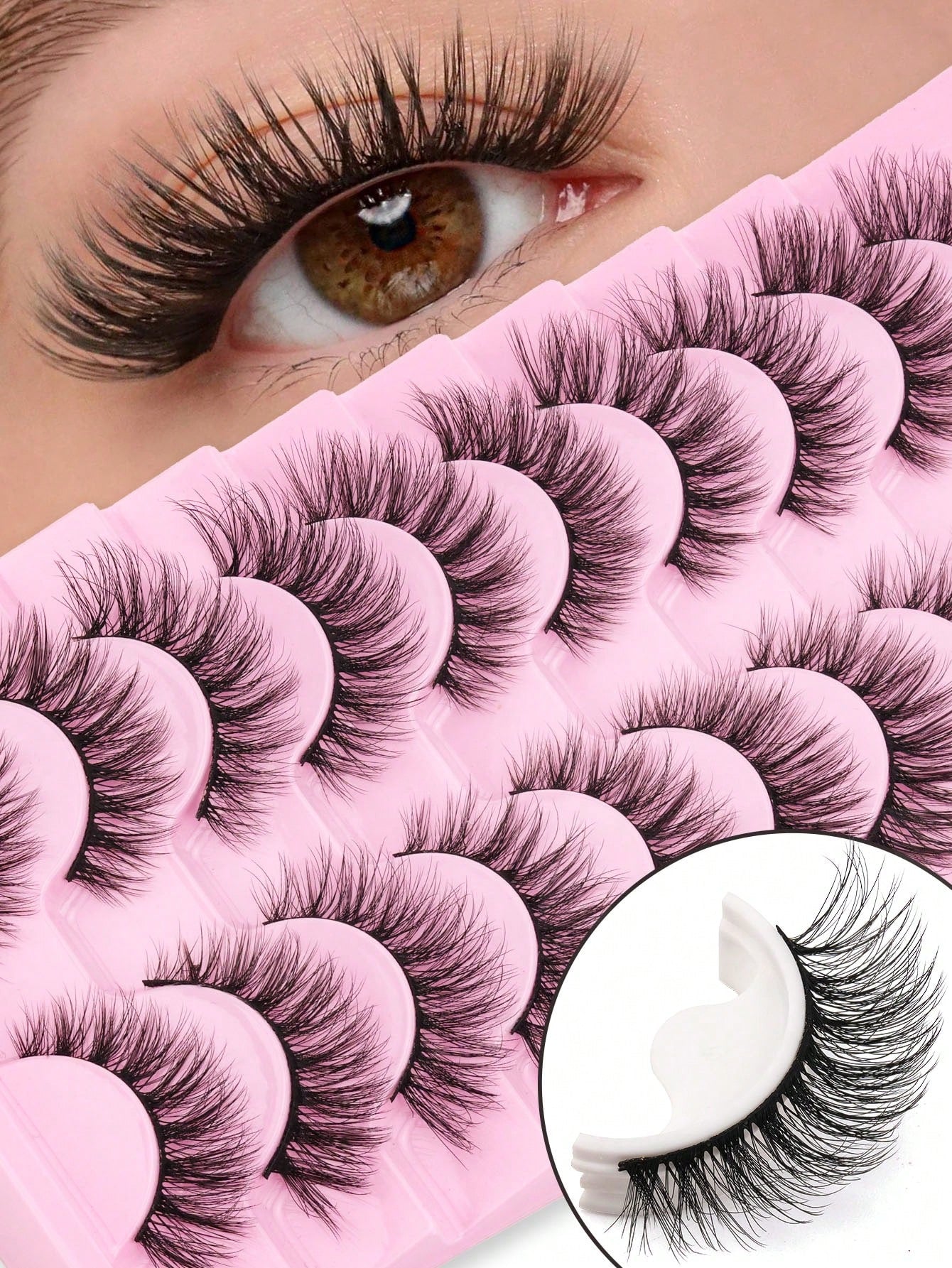 10 Pairs Full Strip False Eyelashes, Voluminous Ultra-Dense Fluffy, Natural Bionic Furry 3D Effect, Ultra-Fine Black Stem, Reusable For Daily Commute Makeup, Essential Portable Wear