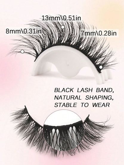 10 Pairs Full Strip False Eyelashes, Voluminous Ultra-Dense Fluffy, Natural Bionic Furry 3D Effect, Ultra-Fine Black Stem, Reusable For Daily Commute Makeup, Essential Portable Wear