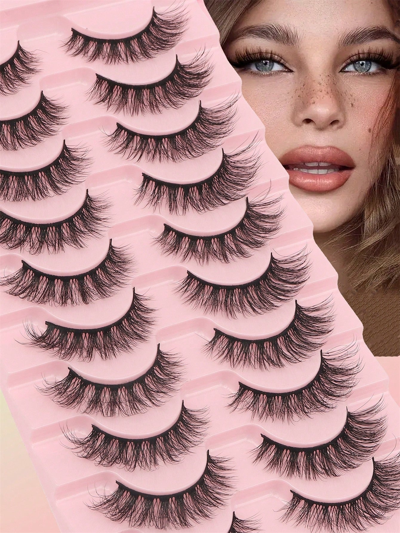 10 Pairs Full Strip False Eyelashes, Voluminous Ultra-Dense Fluffy, Natural Bionic Furry 3D Effect, Ultra-Fine Black Stem, Reusable For Daily Commute Makeup, Essential Portable Wear