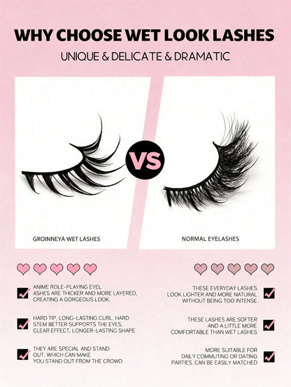 10 Pairs Wet Look Spiky Fox Eye Anime Strip Lashes, Dramatic Pointed Tip False Eyelashes, Reusable Long Lasting Fake Lashes For Anime Cosplay, Halloween, Club Party & Stage Makeup Beauty Tool