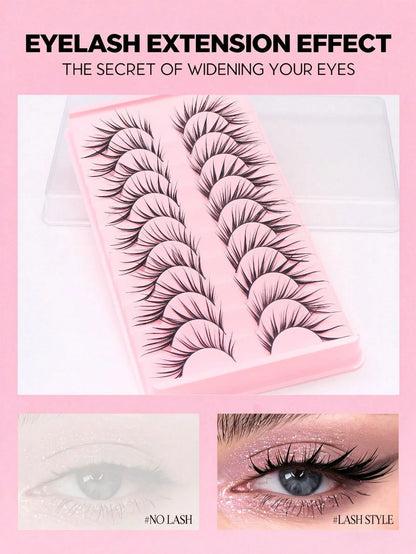 10 Pairs Wet Style Sharp Spiky Fox Eye Anime Strip Lashes, Dramatic Wet-Look Extensions Fake Eyelashes, Hard Thin Lash Band Reusable Cosplay Lashes Ideal For Manga Cosplay, Festival, Night Out, Photos