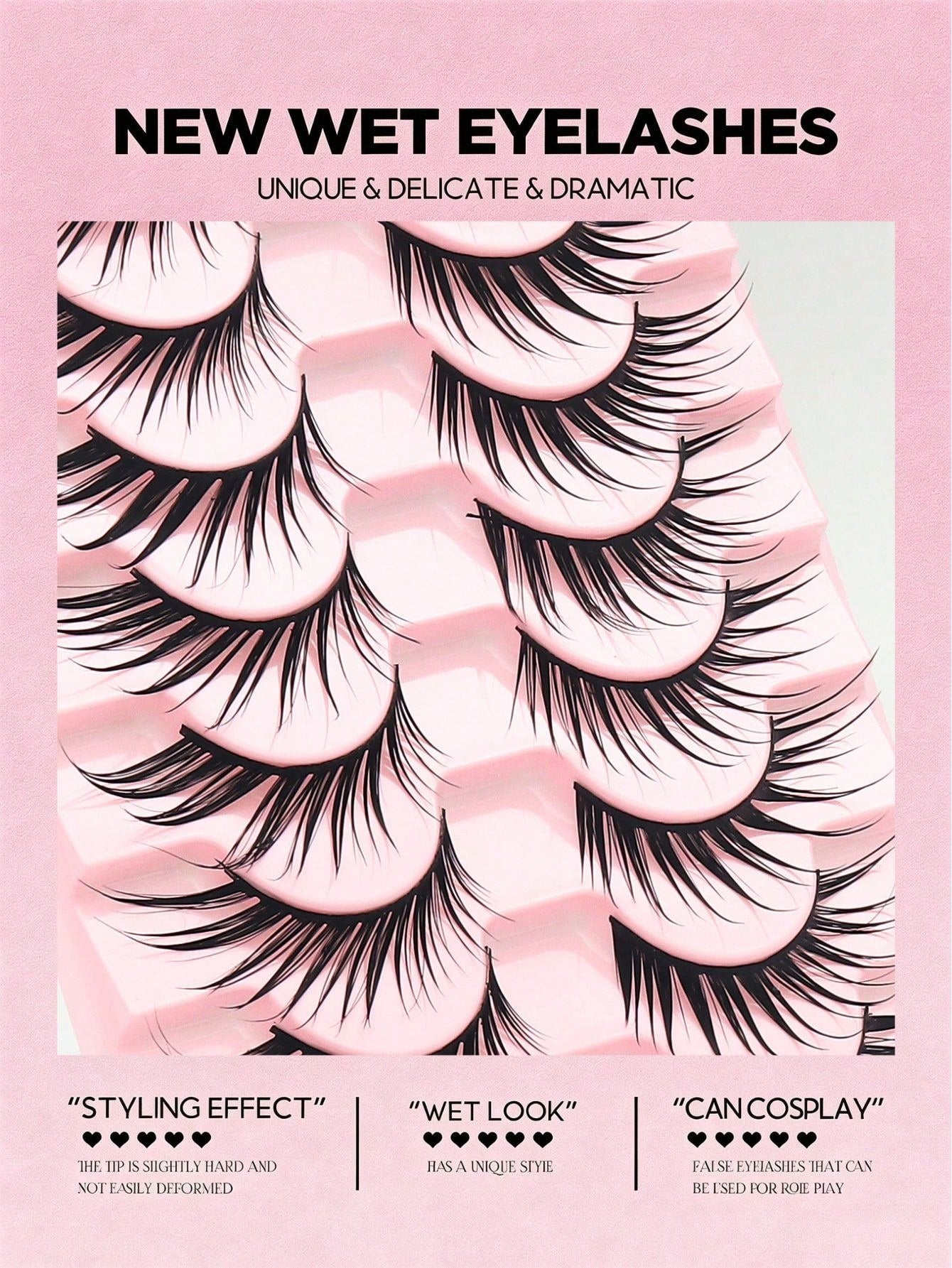 10 Pairs Wet Style Sharp Spiky Fox Eye Anime Strip Lashes, Dramatic Wet-Look Extensions Fake Eyelashes, Hard Thin Lash Band Reusable Cosplay Lashes Ideal For Manga Cosplay, Festival, Night Out, Photos