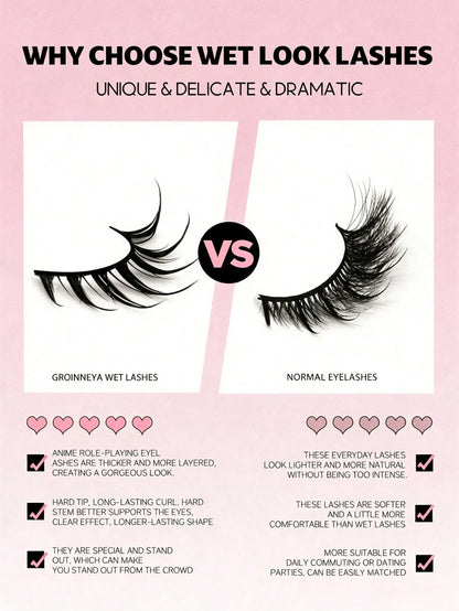 10 Pairs Wet Style Sharp Spiky Fox Eye Anime Strip Lashes, Dramatic Wet-Look Extensions Fake Eyelashes, Hard Thin Lash Band Reusable Cosplay Lashes Ideal For Manga Cosplay, Festival, Night Out, Photos