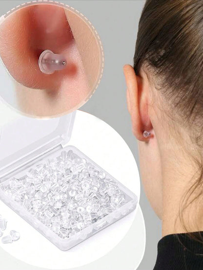 100-1200pcs Silicone Earring Backs- Low Allergy Clear Earring Stoppers, With Storage Box, Suitable For DIY Jewelry Making, Earring Safety Clips, Ideal For Halloween And Christmas Craft Materials