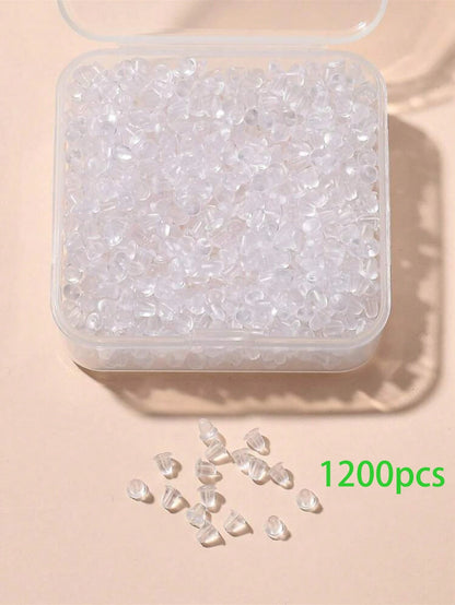 100-1200pcs Silicone Earring Backs- Low Allergy Clear Earring Stoppers, With Storage Box, Suitable For DIY Jewelry Making, Earring Safety Clips, Ideal For Halloween And Christmas Craft Materials