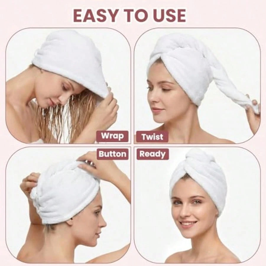 100 Cotton Hair Towel Wrap For Women, 2 Pack Thickened Super Absorbent Turbans, Anti Frizz Quick Dry Hair Towels White