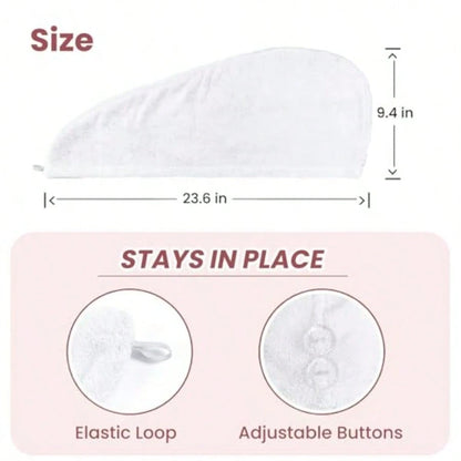 100 Cotton Hair Towel Wrap For Women, 2 Pack Thickened Super Absorbent Turbans, Anti Frizz Quick Dry Hair Towels White
