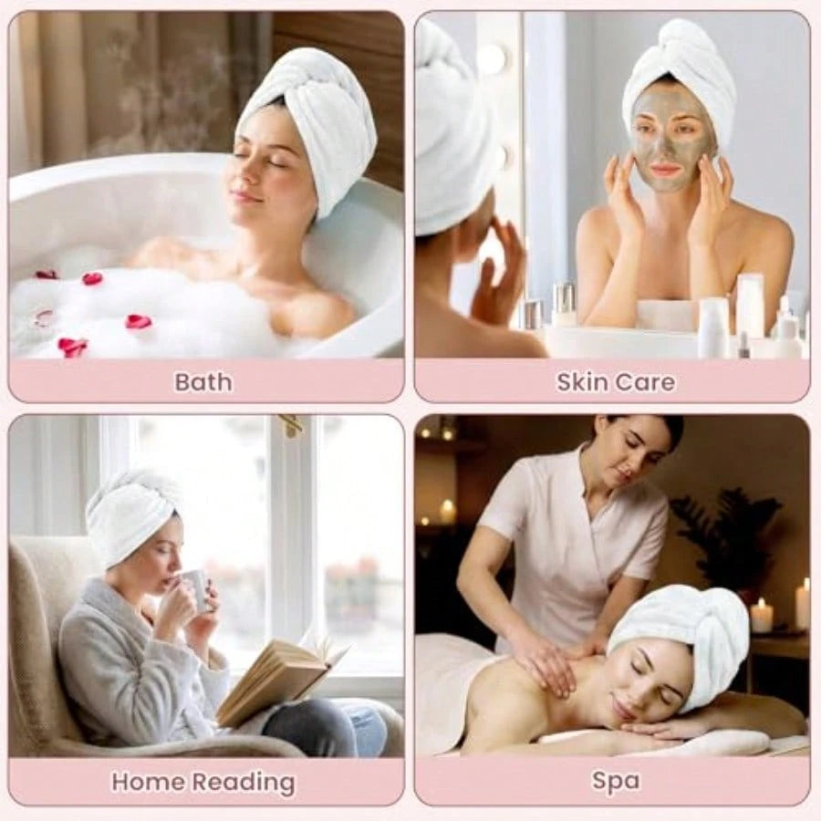 100 Cotton Hair Towel Wrap For Women, 2 Pack Thickened Super Absorbent Turbans, Anti Frizz Quick Dry Hair Towels White